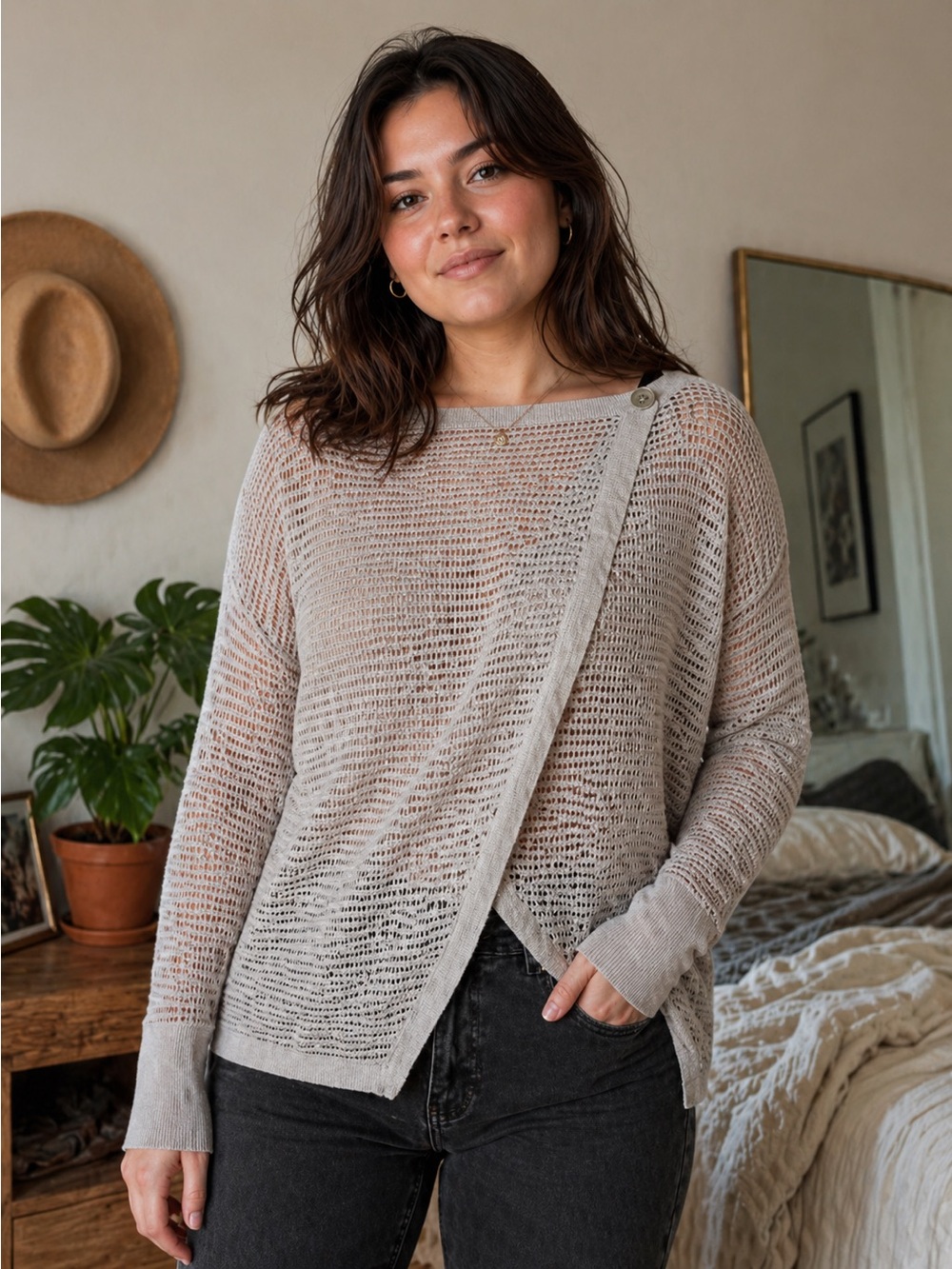 EEUC Nordstrom Mesh Linen Blend Wrap